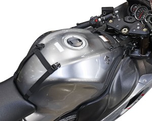 Photo of CL-1100 straps on motorcycle tank